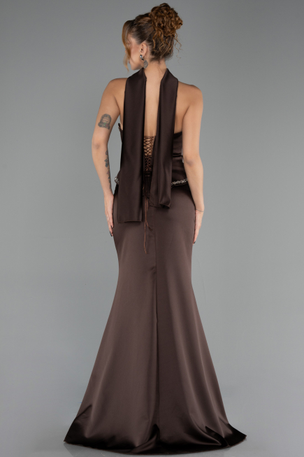 Long Brown Satin Evening Dress ABU6655