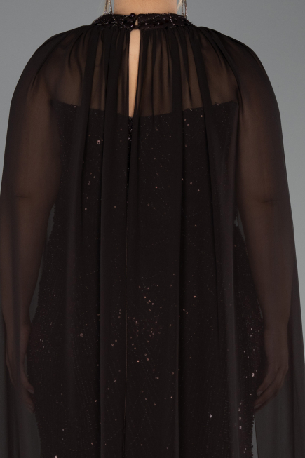 Long Brown Beaded Plus Size Evening Dress ABU6545