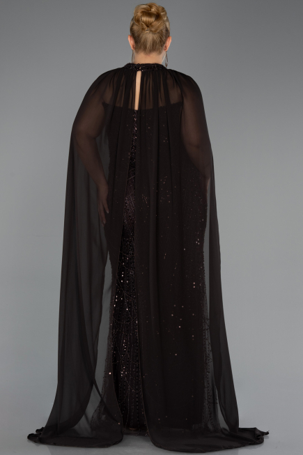 Long Brown Beaded Plus Size Evening Dress ABU6545
