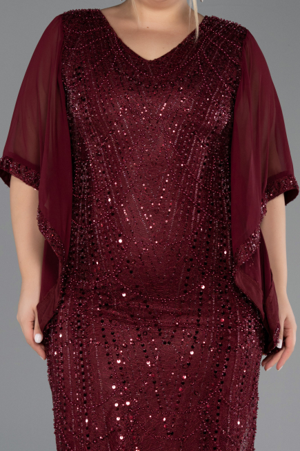 Midi Burgundy Beaded Plus Size Cocktail Dress ABK2693
