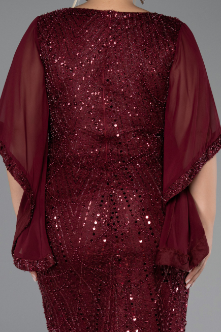Midi Burgundy Beaded Plus Size Cocktail Dress ABK2693