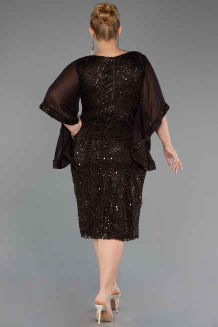 Midi Brown Beaded Plus Size Cocktail Dress ABK2693