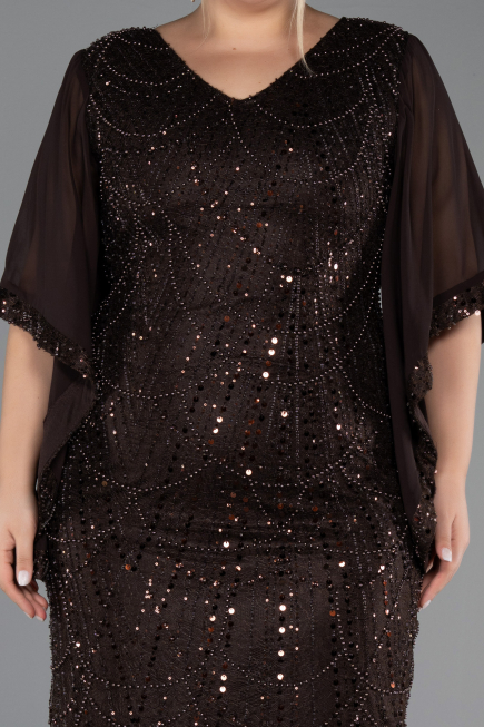 Midi Brown Beaded Plus Size Cocktail Dress ABK2693