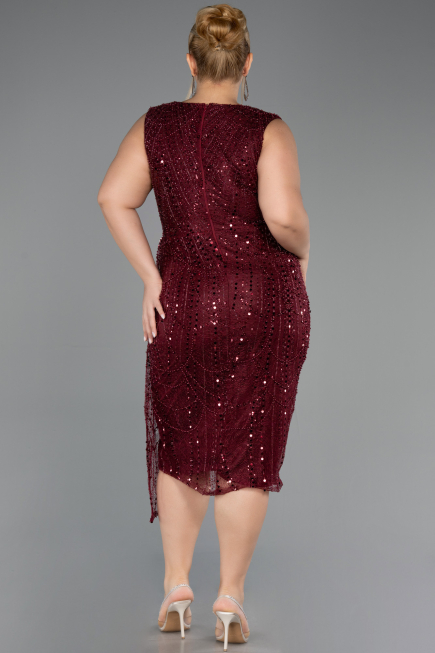 Midi Burgundy Beaded Plus Size Cocktail Dress ABK2698