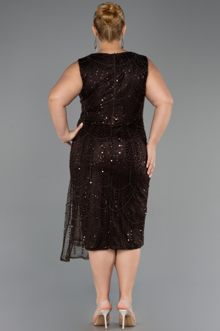 Midi Brown Beaded Plus Size Cocktail Dress ABK2698