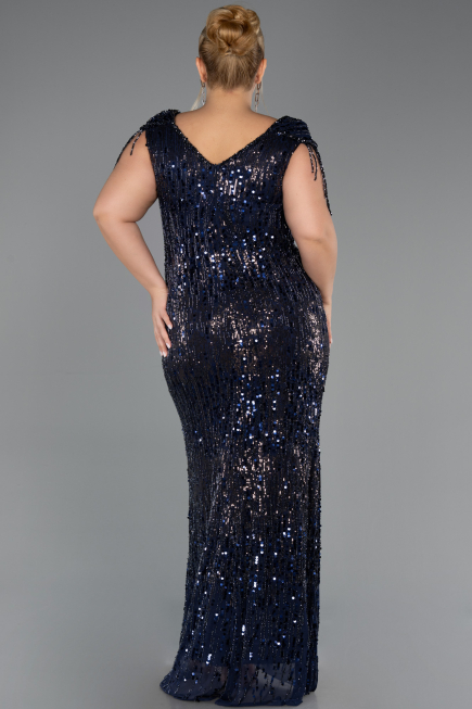 Long Navy Blue Scaly Plus Size Evening Gown ABU6610