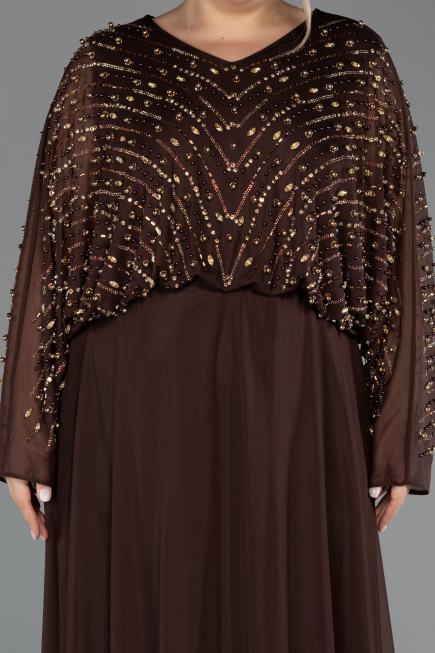 Long Brown Plus Size Evening Gown ABU6611