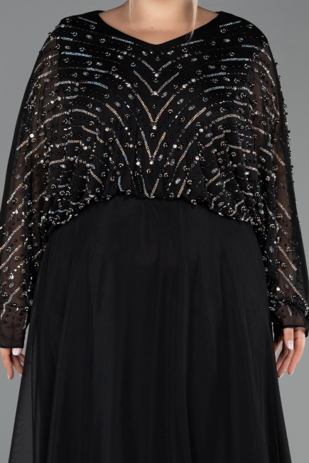 Long Black Plus Size Evening Gown ABU6611