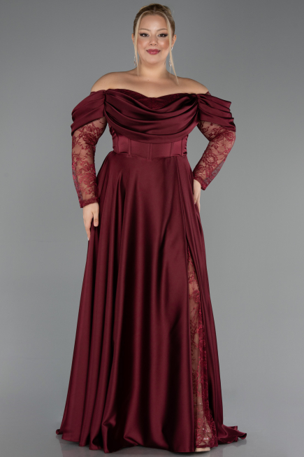 Burgundy Long Satin Formal Plus Size Dress ABU5261