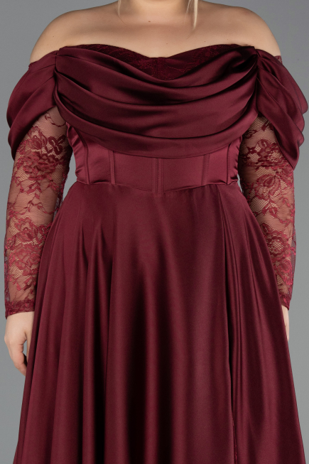 Burgundy Long Satin Formal Plus Size Dress ABU5261