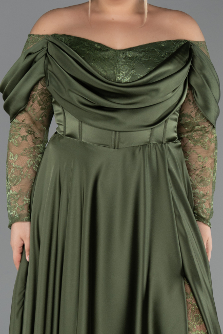 Long Olive Drab Satin Formal Plus Size Dress ABU5261