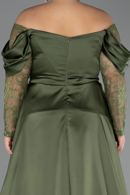 Long Olive Drab Satin Formal Plus Size Dress ABU5261