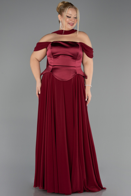 Burgundy Long Chiffon Plus Size Evening Dress ABU5551