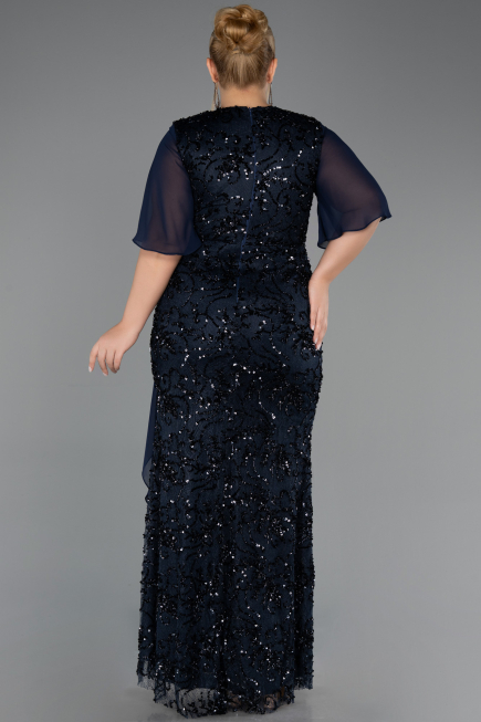 Long Navy Blue Scaly Plus Size Evening Gown ABU6373