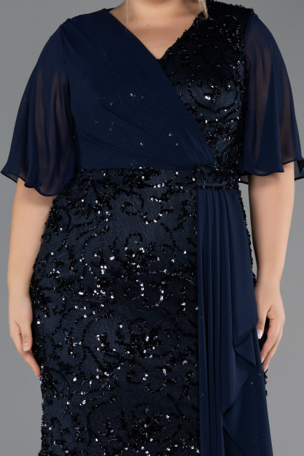 Long Navy Blue Scaly Plus Size Evening Gown ABU6373