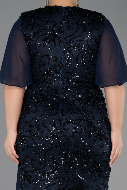 Long Navy Blue Scaly Plus Size Evening Gown ABU6373