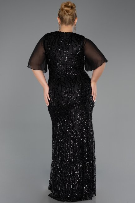 Long Black Scaly Plus Size Evening Gown ABU6373