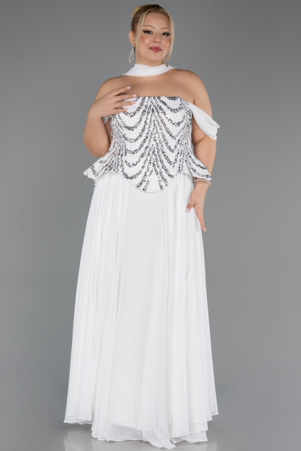Long White Chiffon Formal Plus Size Dress ABU6535