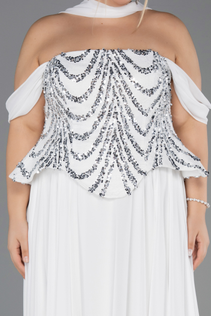 Long White Chiffon Formal Plus Size Dress ABU6535