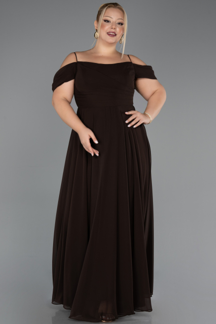 Long Brown Chiffon Plus Size Evening Gown ABU6646