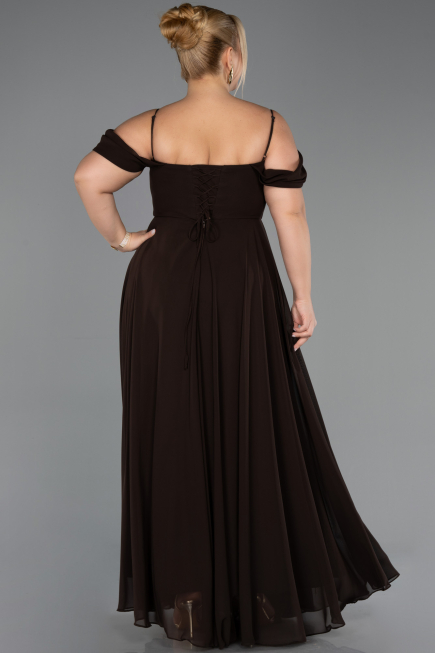 Long Brown Chiffon Plus Size Evening Gown ABU6646