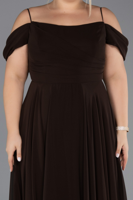 Long Brown Chiffon Plus Size Evening Gown ABU6646