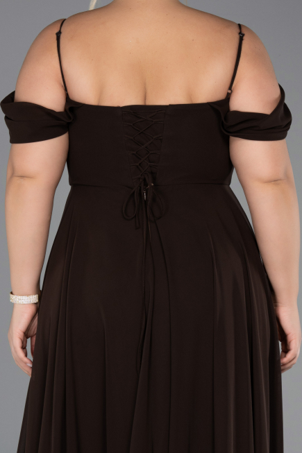 Long Brown Chiffon Plus Size Evening Gown ABU6646