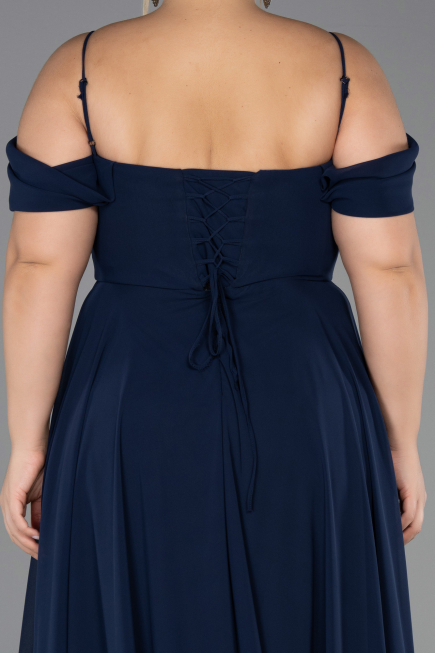 Long Navy Blue Chiffon Plus Size Evening Gown ABU6646