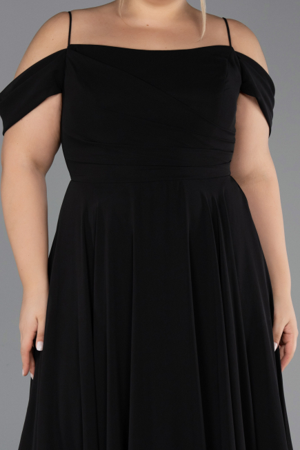 Long Black Chiffon Plus Size Evening Gown ABU6646