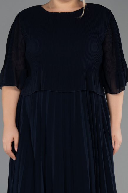 Midi Navy Blue Chiffon Plus Size Evening Dress ABK2677