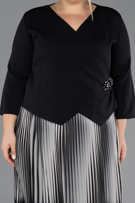 Midi Black Chiffon Plus Size Cocktail Dress ABK2694