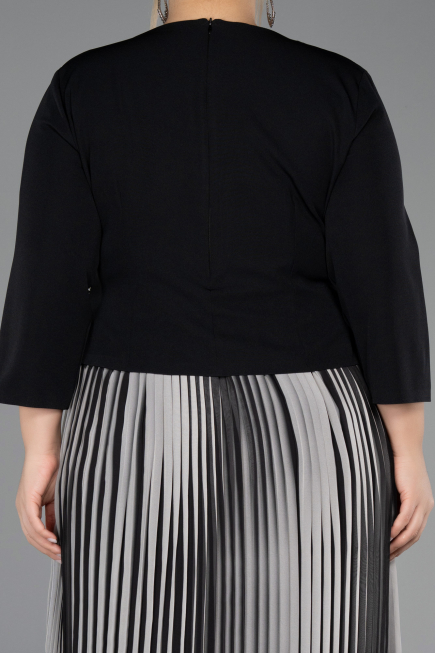 Midi Black Chiffon Plus Size Cocktail Dress ABK2694