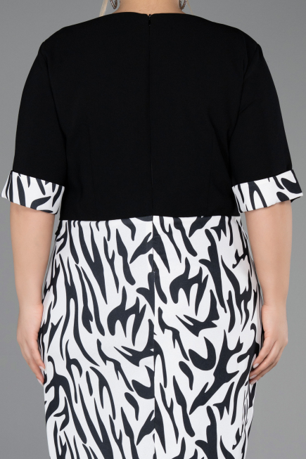 Midi Black-White Chiffon Plus Size Cocktail Dress ABK2695