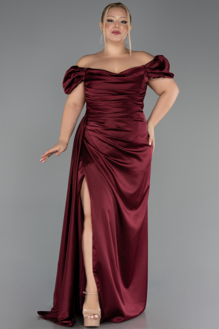 Burgundy Long Satin Plus Size Evening Dress ABU1626