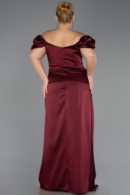 Burgundy Long Satin Plus Size Evening Dress ABU1626