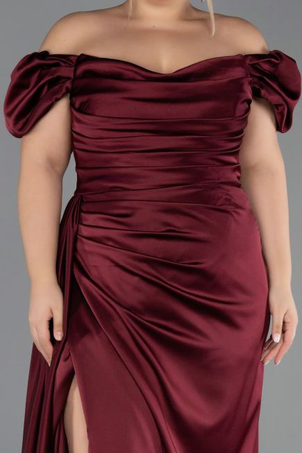 Burgundy Long Satin Plus Size Evening Dress ABU1626
