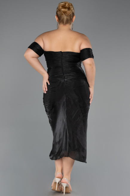 Midi Black Chiffon Plus Size Cocktail Dress ABK2701