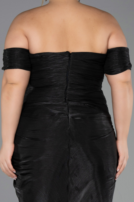 Midi Black Chiffon Plus Size Cocktail Dress ABK2701