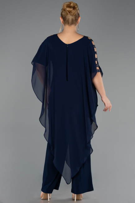Navy Blue Chiffon Formal Plus Size Dress ABT080