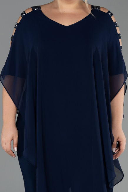Navy Blue Chiffon Formal Plus Size Dress ABT080