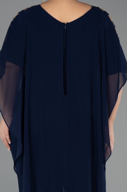 Navy Blue Chiffon Formal Plus Size Dress ABT080