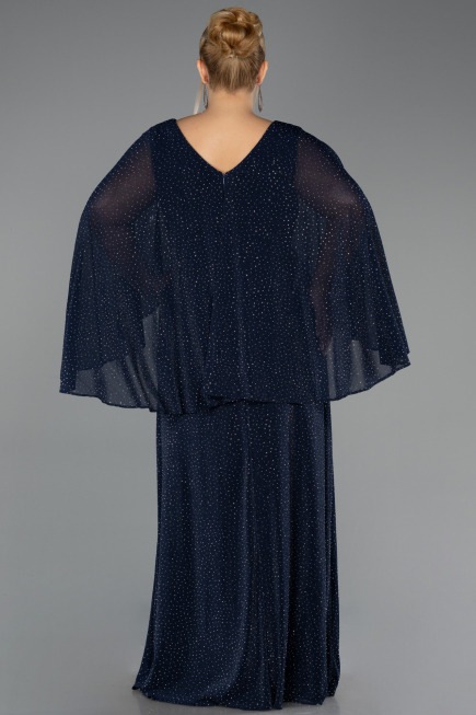 Long Navy Blue Stony Plus Size Evening Dress ABU6653
