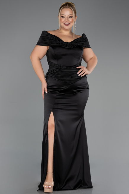 Black Long Satin Oversized Evening Dress ABU5878