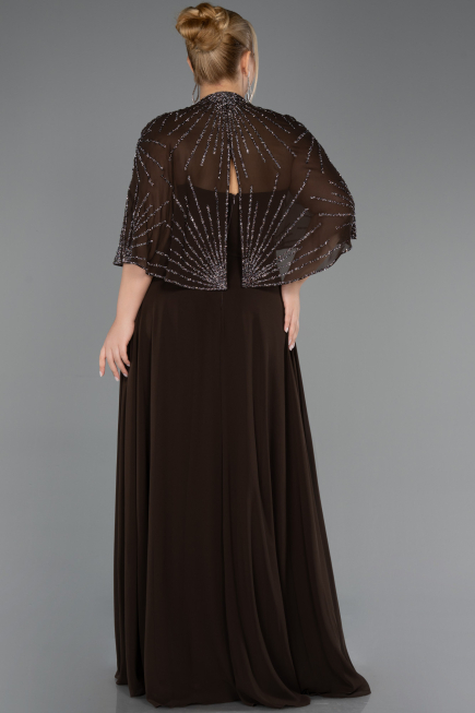 Long Brown Chiffon Formal Plus Size Dress ABU6529