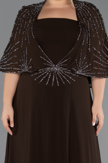 Long Brown Chiffon Formal Plus Size Dress ABU6529