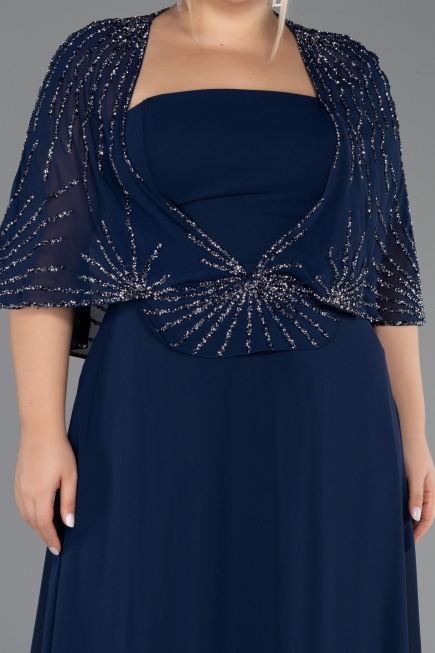 Long Navy Blue Chiffon Formal Plus Size Dress ABU6529