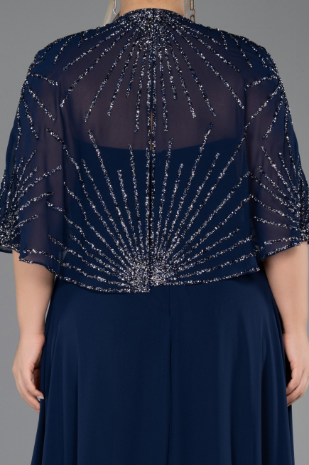 Long Navy Blue Chiffon Formal Plus Size Dress ABU6529