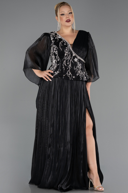 Long Black Chiffon Plus Size Evening Gown ABU6619