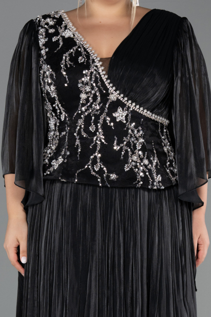Long Black Chiffon Plus Size Evening Gown ABU6619