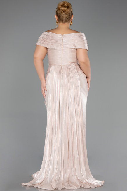 Long Beige Chiffon Plus Size Evening Gown ABU6604